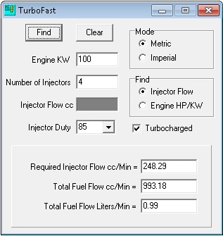 TurboFast, калькулятор производительности форсунок, подбор инжекторов. specsoft injector calc turbofast.