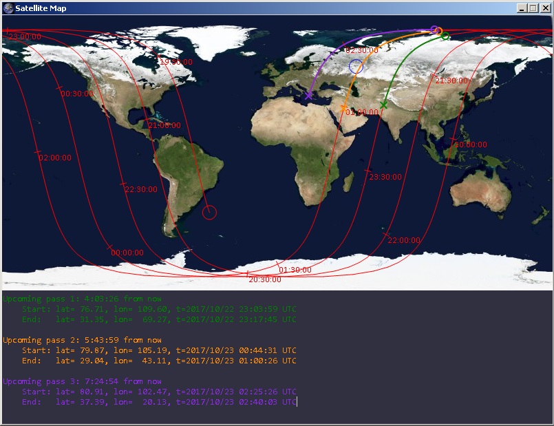 Satellite Map - карта траекторий спутниковых проходов в окне программы. rtlsdr 1 pc seeder 2.