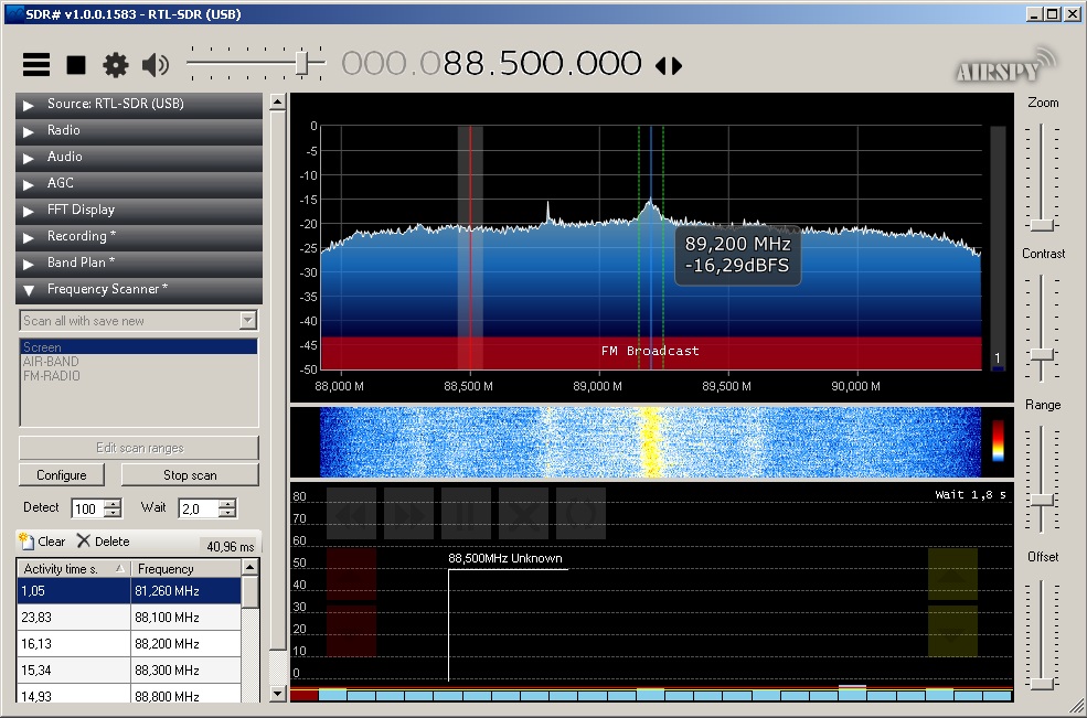 SDRSharp плагин Сканер Частот. rtlsdr 2 sdrsharp plugin frequency scanner.