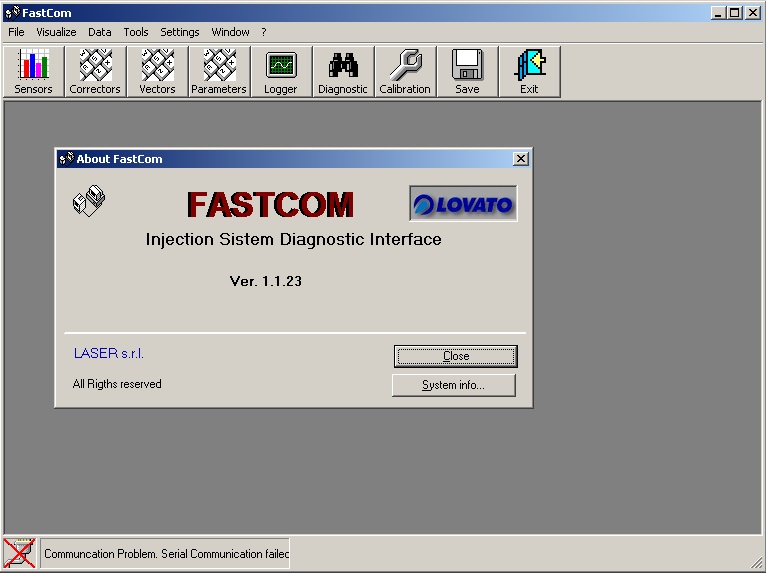 Программное обеспечение FastCom, Injection System Diagnostic Interface, Lovato, Laser s.r.l. diaglpg lovato fastcom 01.