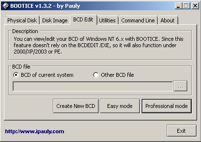 BootIce BCD Edit. Редактор загрузочного меню BOOTMGR лоадера ОС. record hdd bootice bcd edit.