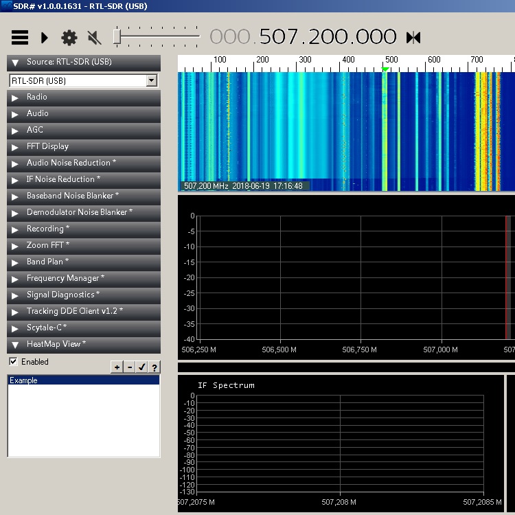 Пример плагина тепловой карты спектра радиосигналов для RTL-SDR в программе SDRSharp. use sdr plugin heatmap.