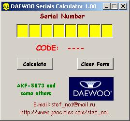Daewoo Serials Calculator v1.00. rcc daewoo serials calculator v100.